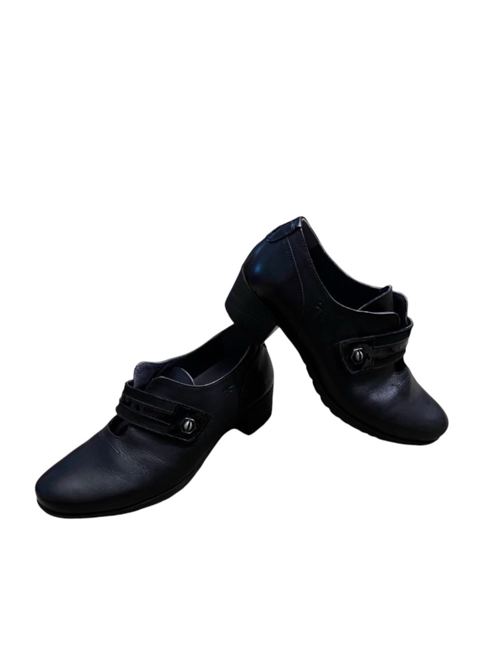 Fluchos Spain Women’s Black Leather Oxford Shoes w/ Velcro Strap 37 6.5